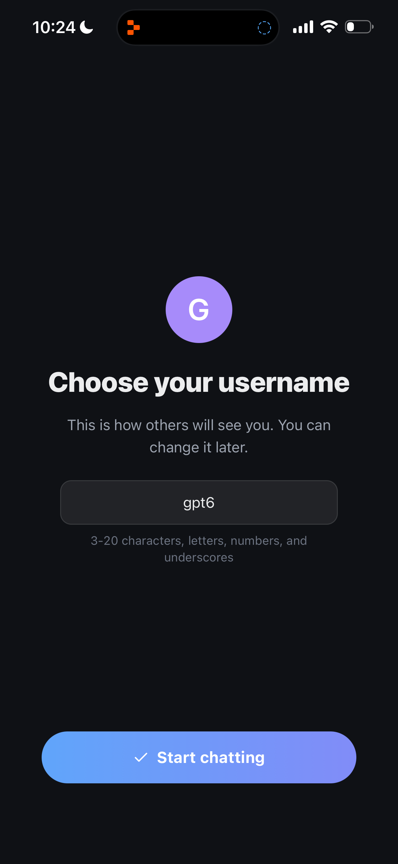 SoIRL username selection screen